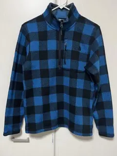 North Face ブルー ブラック チェック フリース 1/2 ジップ