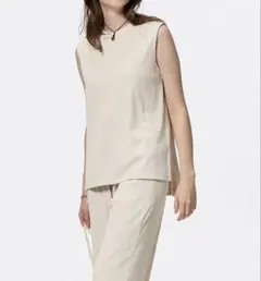 GU リブスリットチュニック・リブプルオンパンツ カラー ナチュラル 上下セット