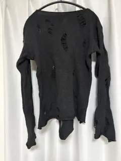 ダメージ加工 ブラック 長袖ニット