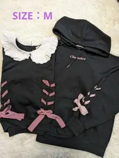 【AnkRouge】リボンパーカートップス2点セット　M　フード　襟付きブラック