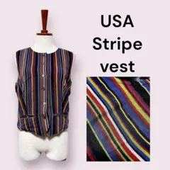 vintage ヴィンテージ ベスト ストライプ レトロ USA 海外古着のサムネイル
