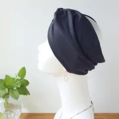 チャコールグレイ◆ コットンリネンヘアバンド◆幅広/ ターバン
