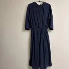 ネイビー 七分袖 シャツワンピース