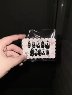 ネイルチップ ブラック ホワイトリボン 10個セット