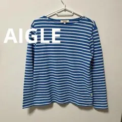 AIGLE ボーダー　カットソー　長袖　S 水色　ブルー