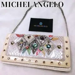 ミケランジェロ 長財布 チェーン付 クロコ調 ビジュー ゴージャス トンボ 美品