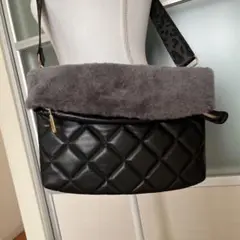 アムーアンフィニ　ラムレザー2wayショルダーバッグ　ブラック×グレー