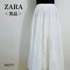 【美品】ザラ プリーツロングスカート サイドファスナー 裏地付き L相当ホワイト