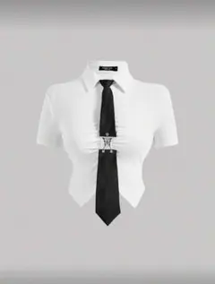 ホワイト半袖シャツ ネクタイ付き