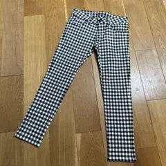 ギンガムチェック　スキニーパンツ　白　黒