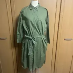 RPS オリーブグリーン 長袖シャツワンピース ベルト付きM 綿100% M