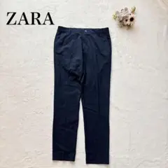 【ザラ】カジュアルパンツ（M）テーパード センタープレス シンプル 無地 紺