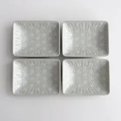 麻の葉模様　波佐見焼　角皿（小）　4枚セット　アイスブルー　新品　取り皿　人気のサムネイル