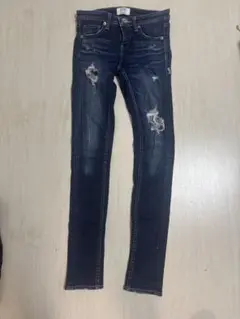 ダークブルー スキニーデニム ダメージ加工