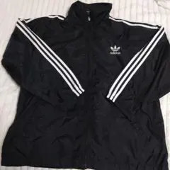 adidas ブラック ナイロンジャケット ストライプ