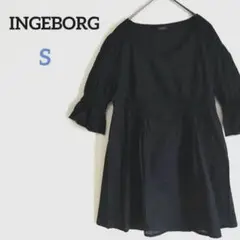 インゲボルグ　ジャガードリボンワンピース　チュニック　ベルスリーブ　レース　黒