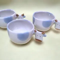 牛型陶器マグカップ 3個セット