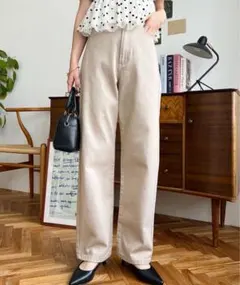 moment＋ デニム＆ツイルストレートパンツ グレイッシュベージュ