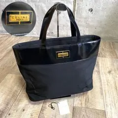 本物☆セリーヌ ロゴ ゴールド金具 ハンドバッグ トートバッグ レザーバッグ 黒