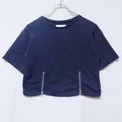 エヌウィズ ZIPデザイン クロップドTシャツ ブラック（F）ショート丈のサムネイル