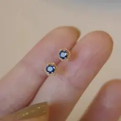 No52 ミニ サファイアカラーピアス ［ゴールド］SV925 アレルギー対応