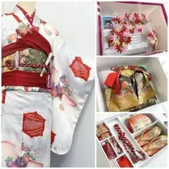 七五三 女の子 七歳用　正絹　部分絞り　古典柄　振袖　フルセット