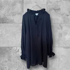 美品】H&M エイチアンドエム チュニック ブラウス 黒 S フリルリボン