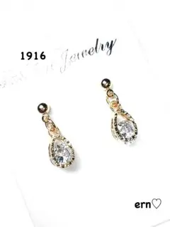 1916 ゴールド　ドロップ　ジルコニア　ピアス　イヤリング　ハンドメイド