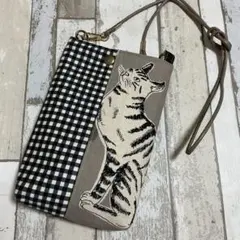 猫柄 スマホショルダーバッグ ポシェット　ハンドメイドのサムネイル