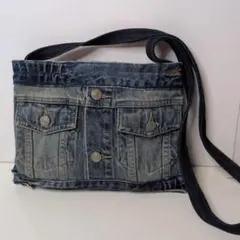 リメイク★デニムショルダーバッグ★前後ポケット付き★ハンドメイド