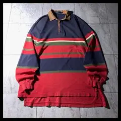 90s ポロラルフローレン ポロシャツ ラガーシャツ 長袖 ボーダー L