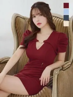 新品☆JEWELS/パフスリーブ/ワッフル/タイト/キャバミニドレス/wi/M