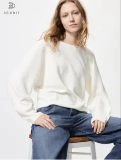 ユニクロ 3Dコットンクルーネックボリュームスリーブセーター L