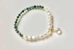 誕生石×星座石bracelet* 5月おうし座　淡水パール×エメラルド