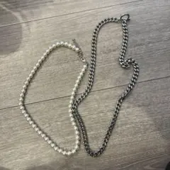 パールとシルバーチェーンのネックレスセット