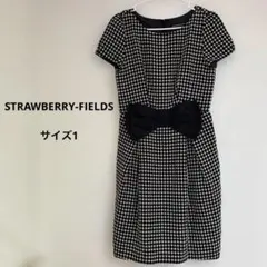 ストロベリーフィールズ ワンピース 黒 リボン ドット柄 発表会 結婚式 1のサムネイル