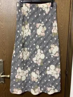 インゲボルグ スカート バラプリントフレアスカート　黒・白チェック　4(11)