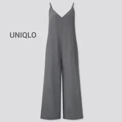 値下げ【UNIQLO】リネンブレンドキャミサロペット ワイドパンツ グレー Mのサムネイル