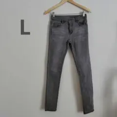 デニム パンツ スキニー レディース L グレー 股浅め 裏起毛 秋冬