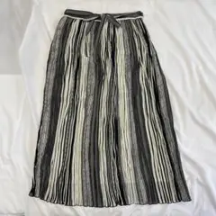 HITO RITO ストライプ プリーツスカート 総柄 幾何学柄 リボン