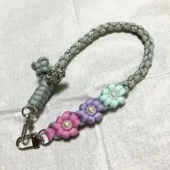 紫陽花 パステル スマホストラップ ハンドストラップ パラコード お花 手作り