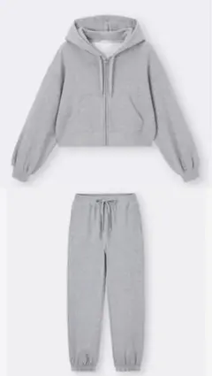 GU グレー クロップドスウェットフルジップパーカー & ジョガーパンツ