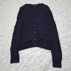 ポロラルフローレン　ノーカラーカーディガン　M　ネイビー　ポニー刺繍