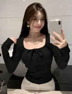 shein 長袖 スクエアネック