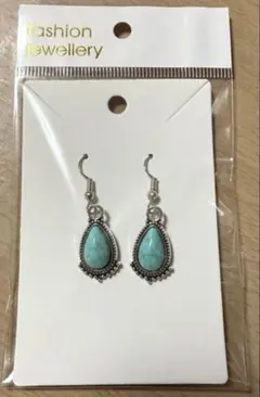 未開封 ターコイズ風 ビンテージ オシャレ 雫 ピアス