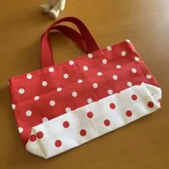 白ドット柄ハンドメイド1枚仕立てのトートバッグ