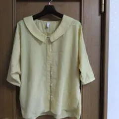 イエロー 大きな襟 五分袖チュニック