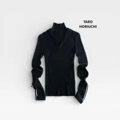 タロウホリウチ リブ タートルネックニット ブラック ウール100% 黒