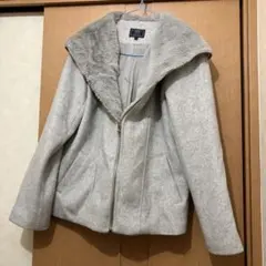 グレー フェイクファー フード付きコート