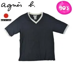 ビンテージ 90s agnes b ブラック Vネック 半袖Tシャツ